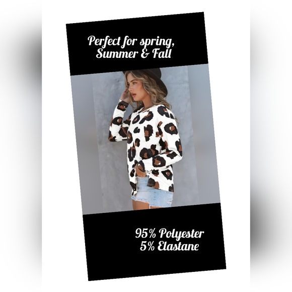 NEW! White Leopard Print Casual Loose Long Sleeve Top - Picture 3 of 14